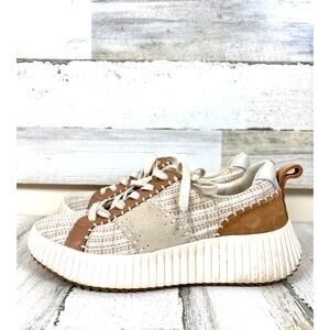 Dolce Vita Womens 9 Brown Cream Knit Leather Platform Lace Up Casual Sneakers